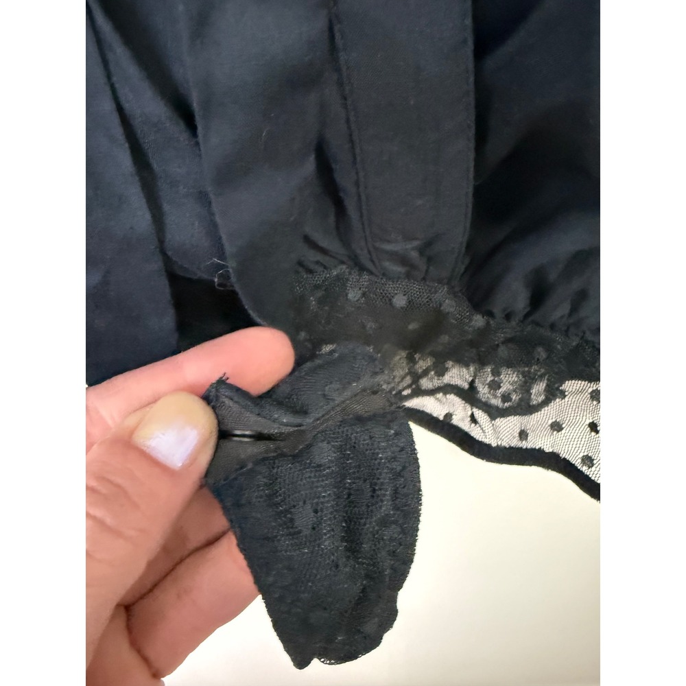 Free People Intimately Black Ruffle Sleeve Tie Front Mesh Bodysuit OB959390 L - Picture 7 of 9